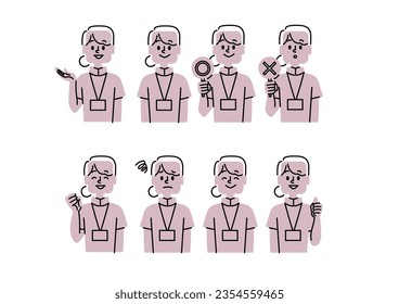 Illustration set of nurses with various facial expressions