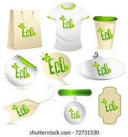 illustration of set of object with recycle icon on white isolated background