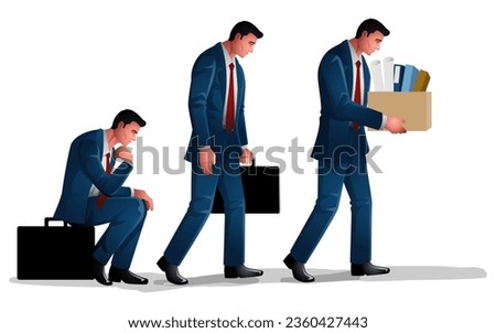Illustration set offers the complex world of a lethargic businessman, delving into themes of weariness, contemplation, and professional challenges, including the theme of being fired