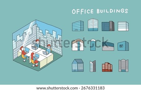 Illustration set of office building