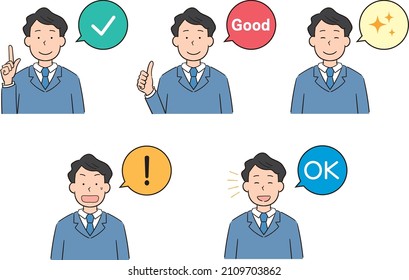 Illustration set of office worker men who convey emotions with balloons