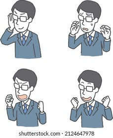 Illustration set of office worker men wearing glasses