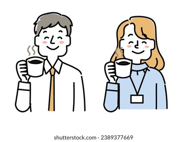 Illustration set of office worker taking a coffee break