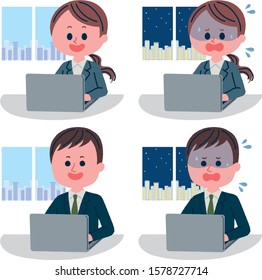 Illustration set of office workers working