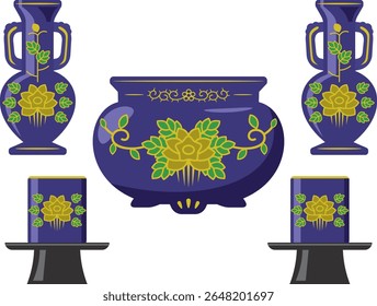 Illustration set of Okinawa Prefecture Buddhist altar implements