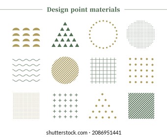 Conjunto de ilustraciones de un punto de diseño. Círculos, triángulos, cuadrados, patrones geométricos, ornamentos y fondos con patrones japoneses.