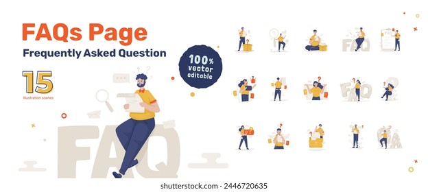 Illustration set of online question and answer, Illustration of frequently asked question or FAQs website page