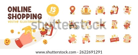 Illustration set of online shopping concept, Collection set of object icon for ecommerce, Vector design