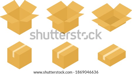 Illustration set of open and closed cardboard box, no outline