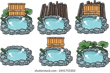 Illustration set of open-air baths with various patterns
