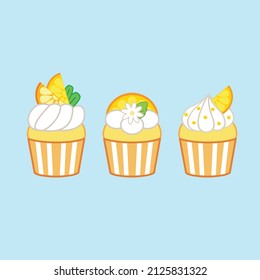 illustration set of orange cupcake.