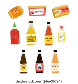 Illustration Set of Oriental Cuisine Condiments