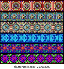ilustração conjunto de faixas de tranças ornamentais de ornamentos geométricos coloridos