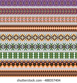 illustration set of ornamental braid strips of colored geometric ornament