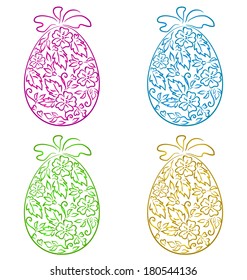 Illustration set ornamental eggs in floral style for Easter - vector