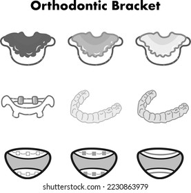Illustration set of orthodontic appliances (black and white)