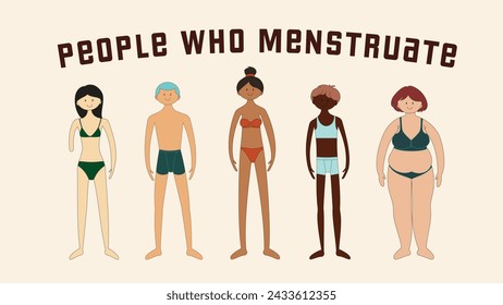 Illustration Set with Outlines -- Racially Diverse People who Menstruate Including an Amputee and Trans Individuals