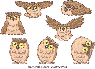 Illustration of a set of owl characters