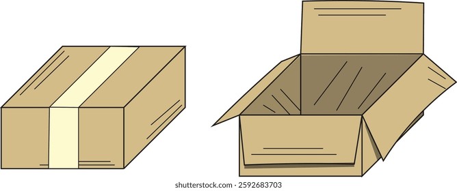 The Illustration of set Package Box with open and Close Condition.