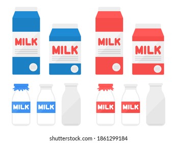 Illustration set of packed milk and bottled milk.