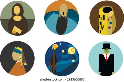 illustration set of paintings  famous artists icon vector 