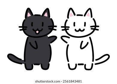 Illustration set of a pair of white and black cats