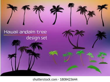 Illustration set of palm trees and desert island silhouettes