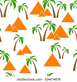 Illustration of set palm trees with pyramids on a white background