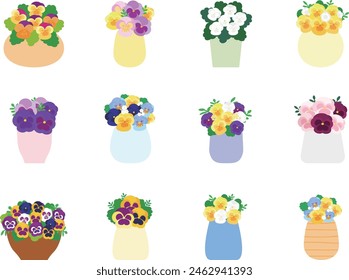 illustration set  of pansies in a vase