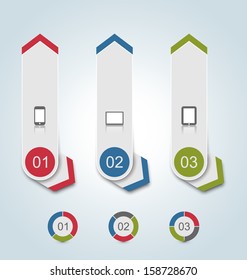 Illustration set paper labels with gadgets infographic icons - vector
