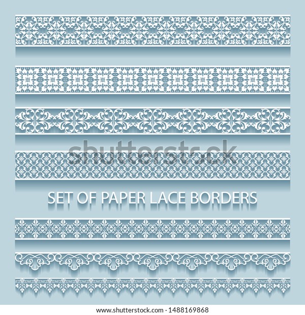 Illustration set of paper volumetric lace\
borders. Collection of decorative\
elements