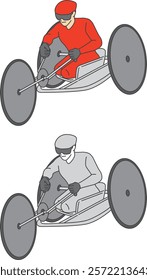 Illustration set of para-athletes racing in competitive wheelchairs