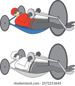 Illustration set of para-athletes racing in competitive wheelchairs