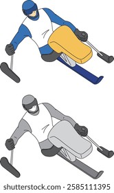 Illustration set of para-athletes in skiing and alpine sports