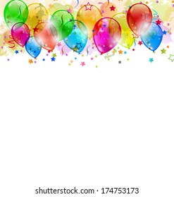 Illustration set party balloons, confetti with space for text - vector