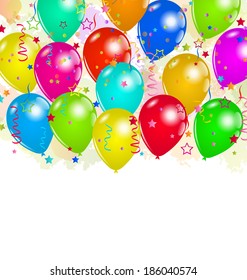 Illustration set party balloons, confetti with space for text - vector