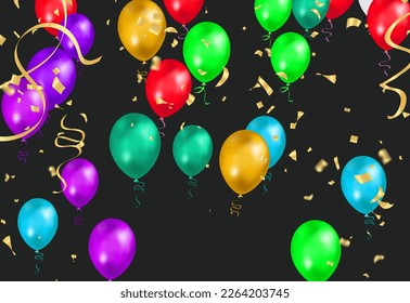 Illustration set party balloons, confetti with space for text. eps.10