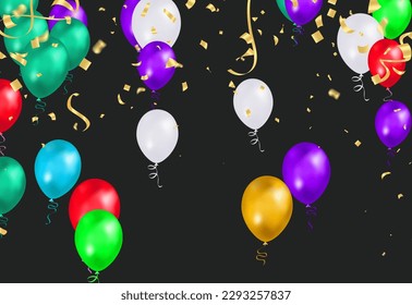 Illustration set party balloons, confetti with space for text. eps.10