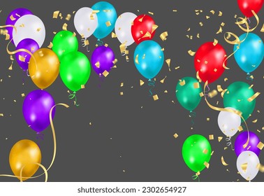 Illustration set party balloons, confetti with space for text. eps.10