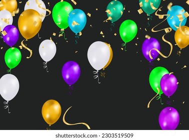 Illustration set party balloons, confetti with space for text. eps.10