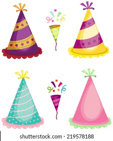 illustration of set of party horn blower and colorful hats