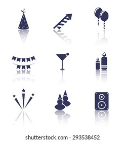 Illustration Set Party Icons of Holiday and Birthday Objects with Reflection. Isolated on White Background - Vector