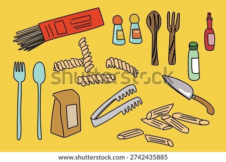 Illustration set of pasta and cutlery