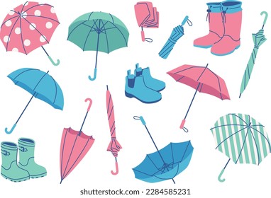 Illustration set of pastel colored rain gear