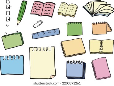 Illustration Set Pen Drawings Notes Stationery Stock Vector (Royalty ...