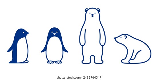 Illustration set of penguin and polar bear