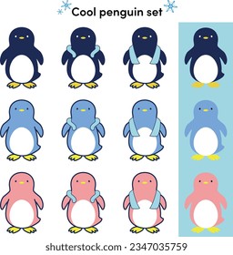 Illustration set of penguins using cool goods