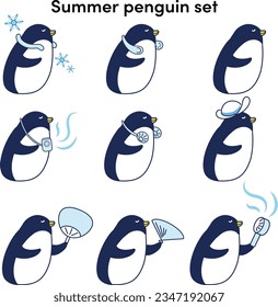 Illustration set of penguins using cool goods