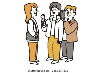 Illustration von Personen, die interviewt werden. Comische handgezeichnete Zeichen.