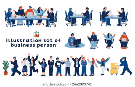 Illustration set of people and business people having a meeting